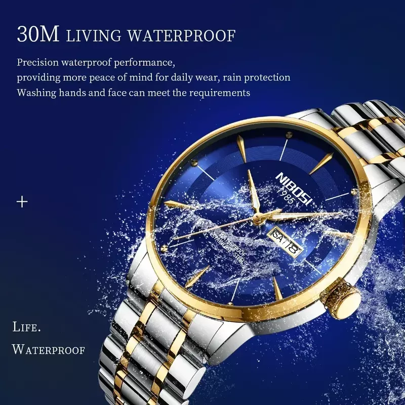 Zegarek kwarcowy NIBOSI dla mężczyzn Top sportowy luksusowe męskie wodoodporne świecące zegarki ze stali nierdzewnej na tydzień