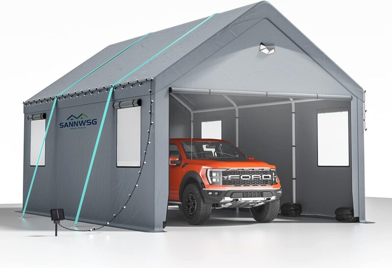 Сверхмощная искусственная кожа 12*20-сверхбольшая портативная автомобильная палатка для гаража с вращающимися окнами и всесезонным накидным покрытием