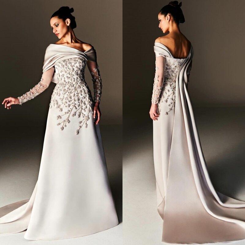 Ball Dress Saudi Arabia Prom Satin Embroidery Quinceanera A-line Off-the-shoulder Bespoke Occasion Gown Long Dresses