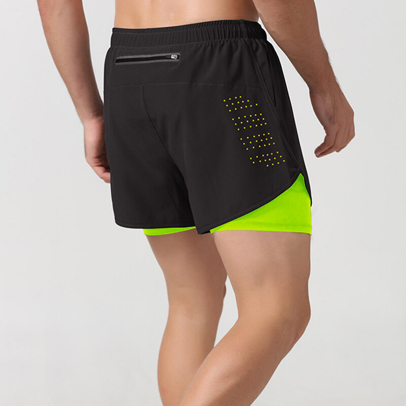Pantalones cortos de rendimiento 2 en 1 para hombre, Shorts atléticos transpirables de secado rápido con bolsillo para teléfono, entrenamiento de gimnasio, correr, Verano