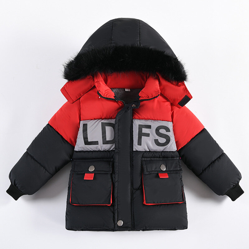 Пуховик для мальчиков, куртка, хлопковая верхняя одежда, ветровка, 2023 букв, утепленная бархатная зимняя теплая детская одежда до-10 градусов, ниже Z