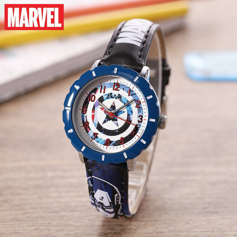 Marvel-reloj de cuarzo para niños, cronógrafo de Capitán América, Escudo de Spiderman, regalo con caja