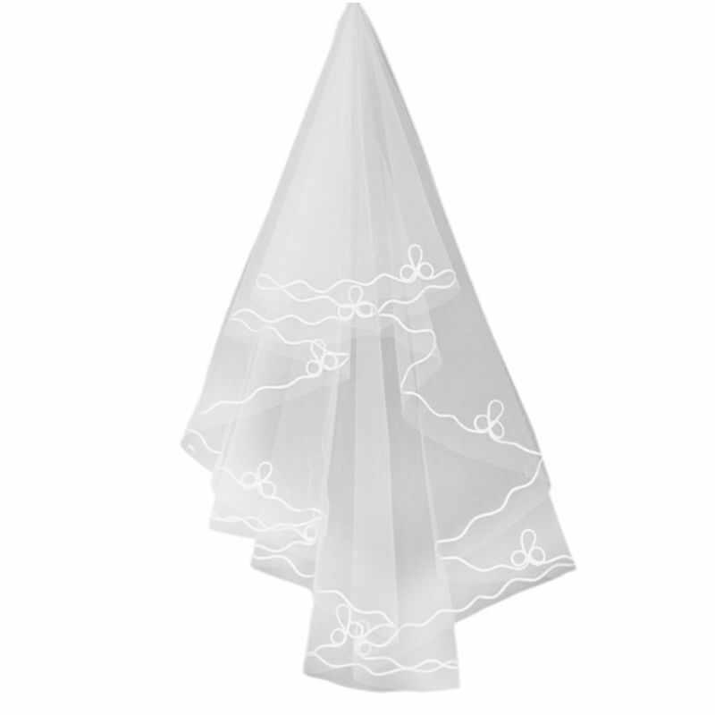 Velo de novia blanco largo de una capa para mujer, minimalista velo de novia, hilo de malla Soluble en agua, cinta ondulada, adorno de catedral, sin peine