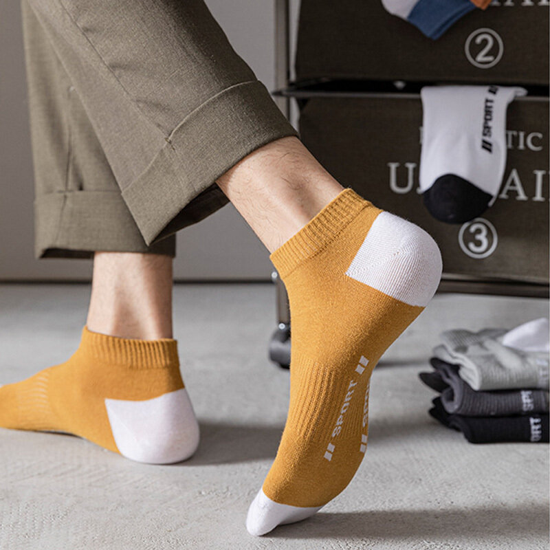 5 Paar Sommer neue dünne Männer Sport schweiß absorbierende Brief Boot Socken in Mode atmungsaktive und bequeme kurze Socken
