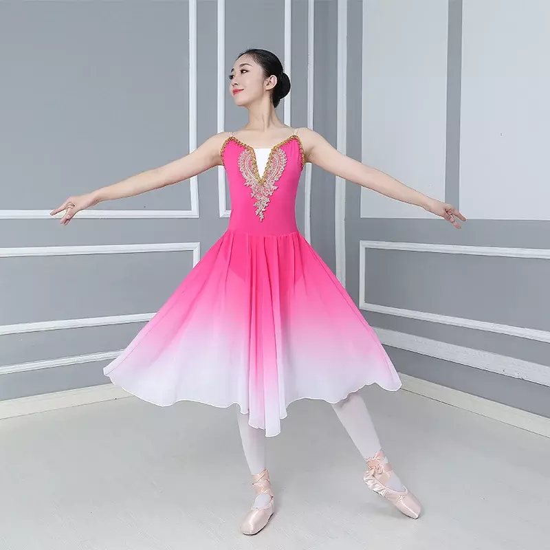2024 Vrouwen Gradiënt Kleur Hoge Kwaliteit Lange Volwassen Kinderen Ballet Tutu Jurk Feest Praktijk Rokken Kleding Mode Dans Kostuums