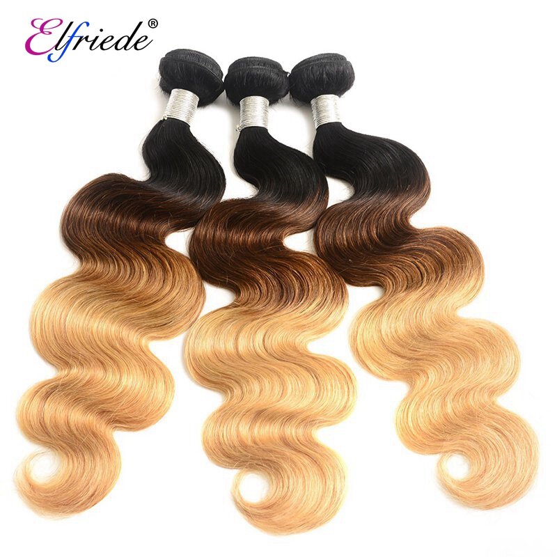 Elfriede #1B/4/27 Body Wave Ombre berwarna rambut manusia bundel ekstensi rambut manusia 3/4 penawaran bundel rambut manusia dijahit kain