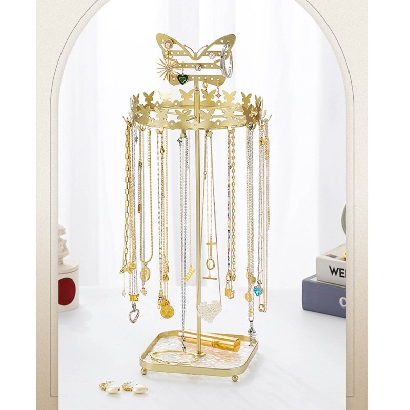 Металлический держатель для ожерелья в виде бабочки, настольный органайзер для ювелирных изделий, стенд, башня