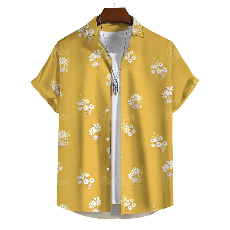 Simple Men's Shirt 3d Floral Print Hawaiian Shirts For Men Daily Casual Short Sleeved Tops Oversized Lapel Womens Clothes Blouse