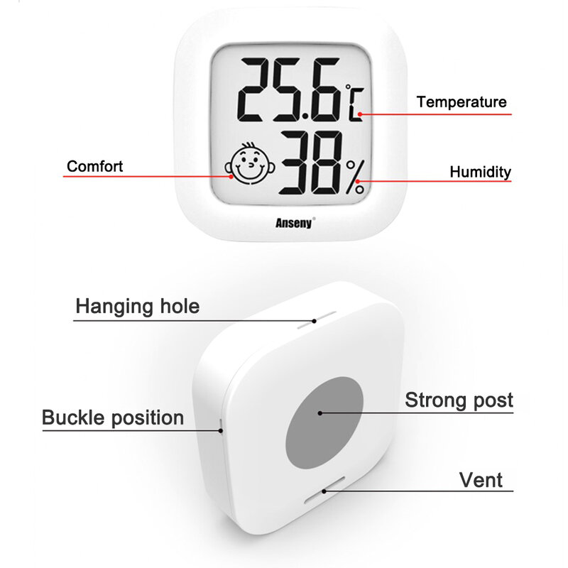 Mini LCD Termômetro Digital, Higrômetro Interior e Exterior, Sensor de Temperatura, Medidor de Umidade, Hidrômetro Doméstico, Ferramenta Calibre