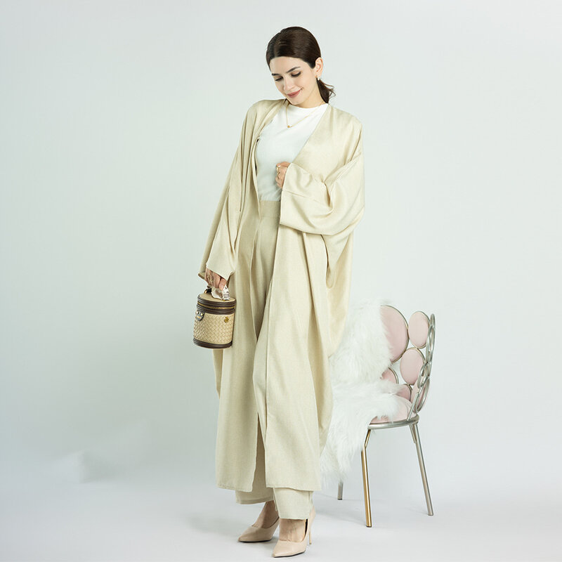 2023 Dubai Türkiye Casual Solid Casual Suit Turkish Tunic Kimono Femme Musulmane Muslim Set Coat and Pants Two Piece Sets