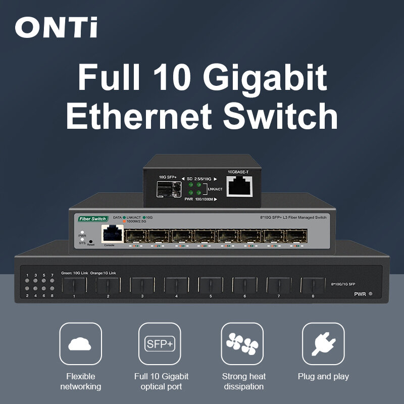 ONTi-conmutador de red Ethernet no gestionado de escritorio, 1/8 puertos, 10G, SFP +, L3, 8x1G/2,5G/10G, SFP
