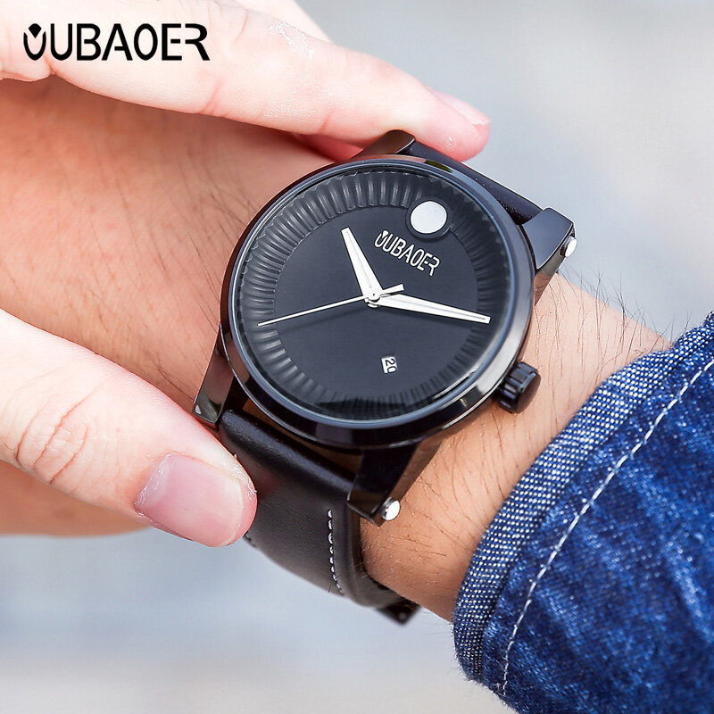OUBAOER-Relógio cronógrafo quartzo de couro para homens, relógios de pulso casuais, relógios luxuosos e criativos, marca relógios, 2023