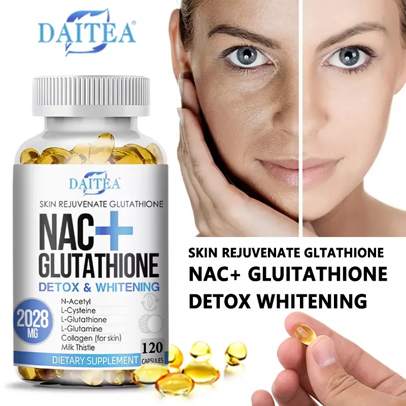 Daitea NAC suplemento-cápsulas de colágeno de glutatión de leche, salud y vitalidad de la piel, desintoxicación, soporte inmunológico