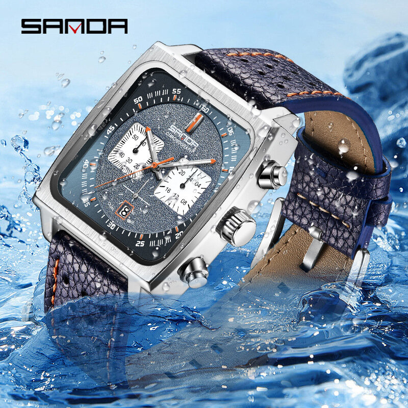 Sanda New Style Uhr sechs Nadeln, Modetrend Band Kalender Quadrat Herren Quarzuhr, fluor zierende Uhr, Modeuhr
