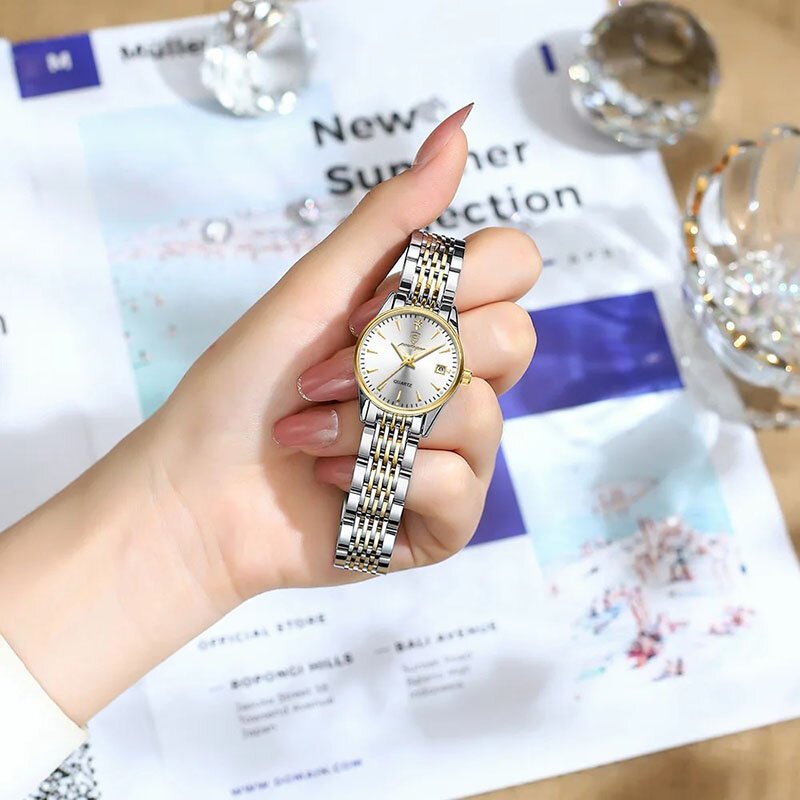 Reloj de pulsera de cuarzo para Mujer, cronógrafo de acero inoxidable, esfera pequeña, resistente al agua, luminoso, 2024