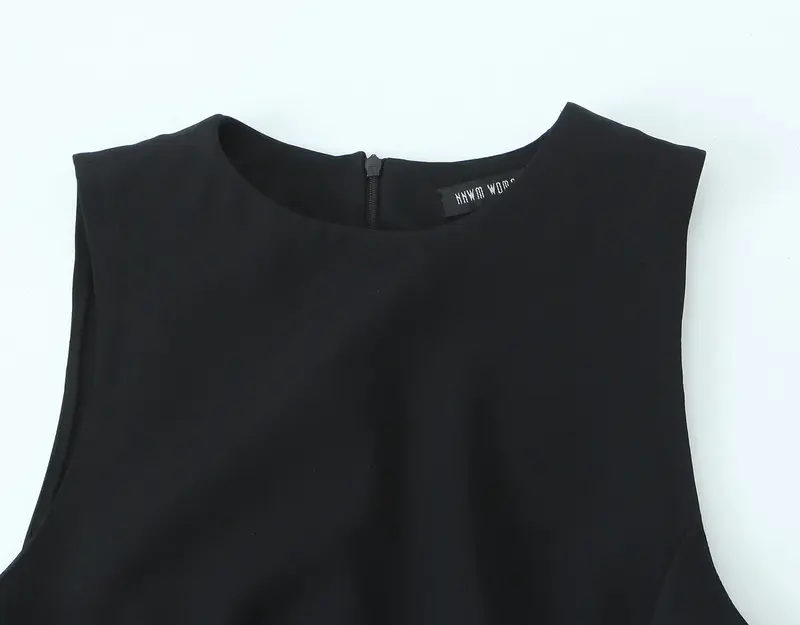 Women's New Fashion Fold Decoration Slim Fit Round Neck Mini Dress Retro Sleeveless Back Zipper Women's Dress Mujer