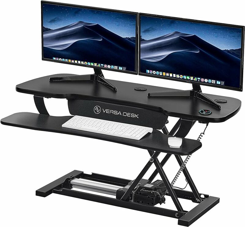 36" Power Height Adjustable Desk Lift for Standing or Sitting with Keyboard Tray, Built-in USB Charging Port, Holds 80 lbs