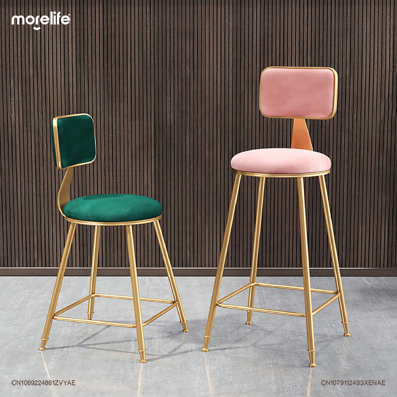 Nordic Golden Leg Velvet Cloth Bar Chairs Minimalist Modern Counter Stool Restaurant Island Table Backrest High Legged Chair