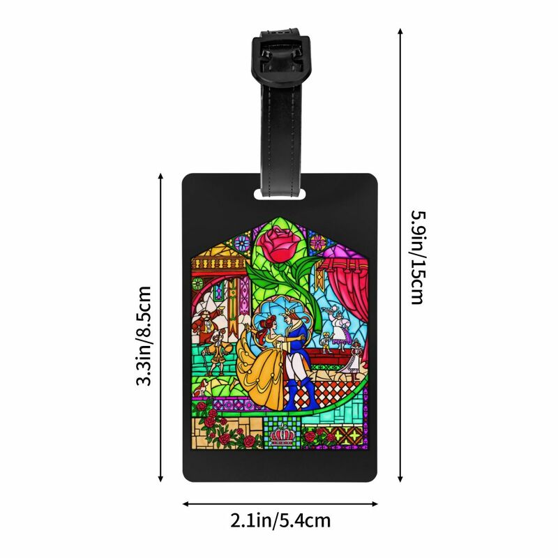 Beauty And The Beast Stained Glass Luggage Tag With Name Card Privacy Cover ID Label for Travel Bag Suitcase