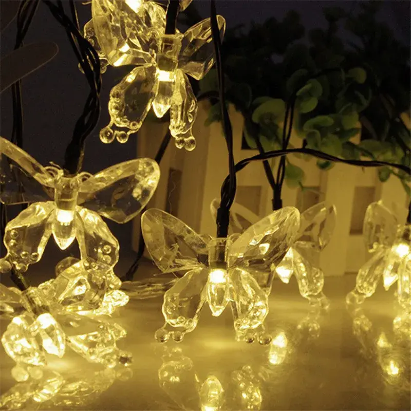 Solar Powered Butterfly Fairy String Lights, impermeável, Natal, ao ar livre, Jardim, Decoração do feriado, 50, 30 LED, 12m