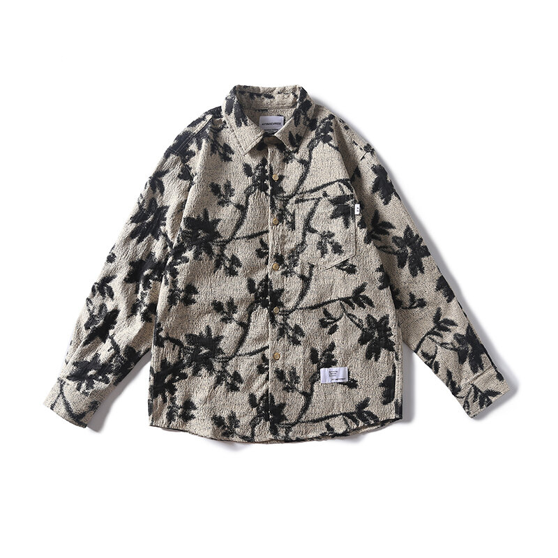 빈티지 잉크 자카드 긴팔 셔츠, 일본 색상, 루즈 버전, 긴팔 셔츠 재킷