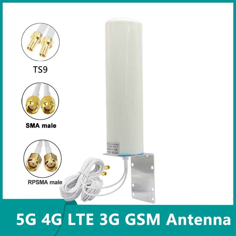 Antena Mimo impermeável ao ar livre, amplificador, roteador, macho Mimo, Omni WiFi, AP, cabo 2x2, TS9, SMA, RPSM, 5G, 4G, LTE, 3G, GSM, IP67, 28dbi