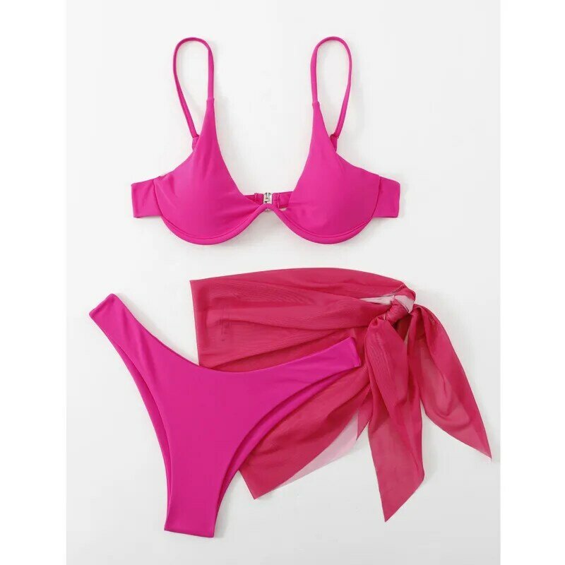 2024 Sexy Bikini damskie stroje kąpielowe damskie trzyczęściowe stroje kąpielowe plażowe strój kąpielowy kostiumy kąpielowe brazylijskie Bikini zestaw basen kąpiący się