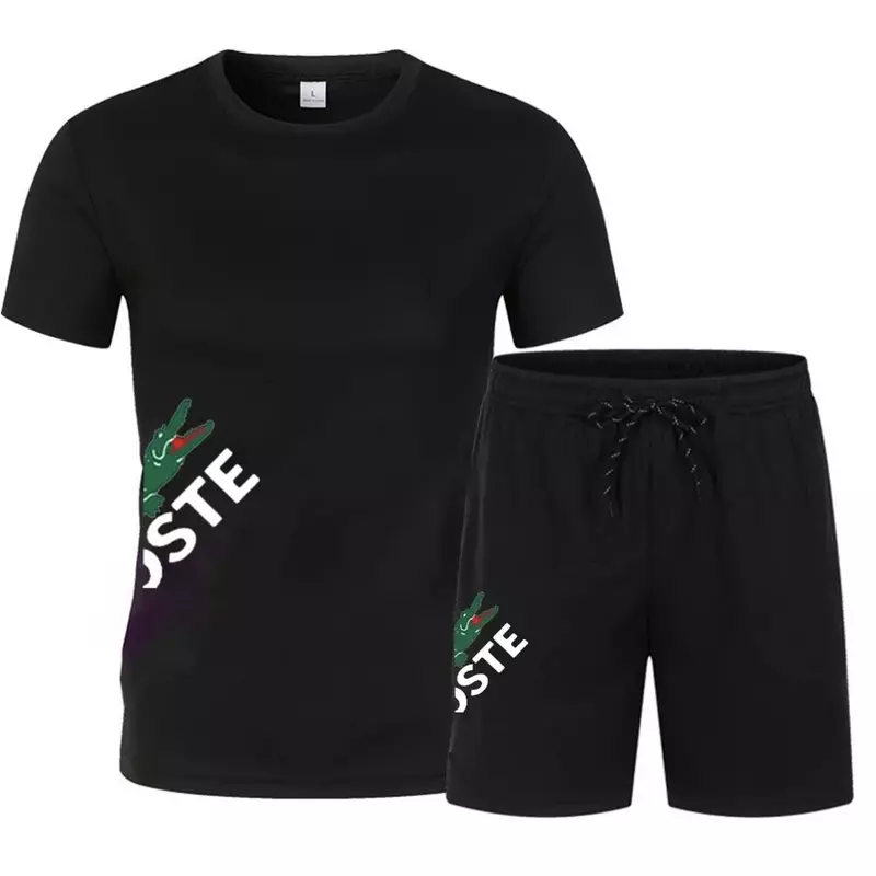 Letni strój sportowy moda męska dwuczęściowy Fitness sportowy bieganie na co dzień szybkoschnący zestaw szortów z krótkim rękawem dla mężczyzn