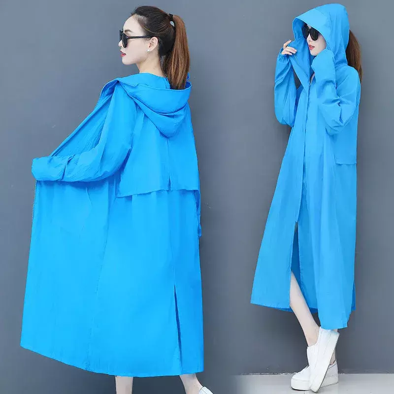 Ropa larga de protección solar para mujer, chaqueta fina Anti ultravioleta con capucha, Kimono, Top para mujer 2023