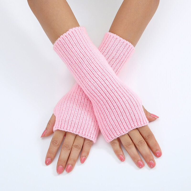 Luvas para metade do dedo feminino e masculino, luvas espessadas, lã, tricô, manga do braço, curto, quente, sem dedos, inverno