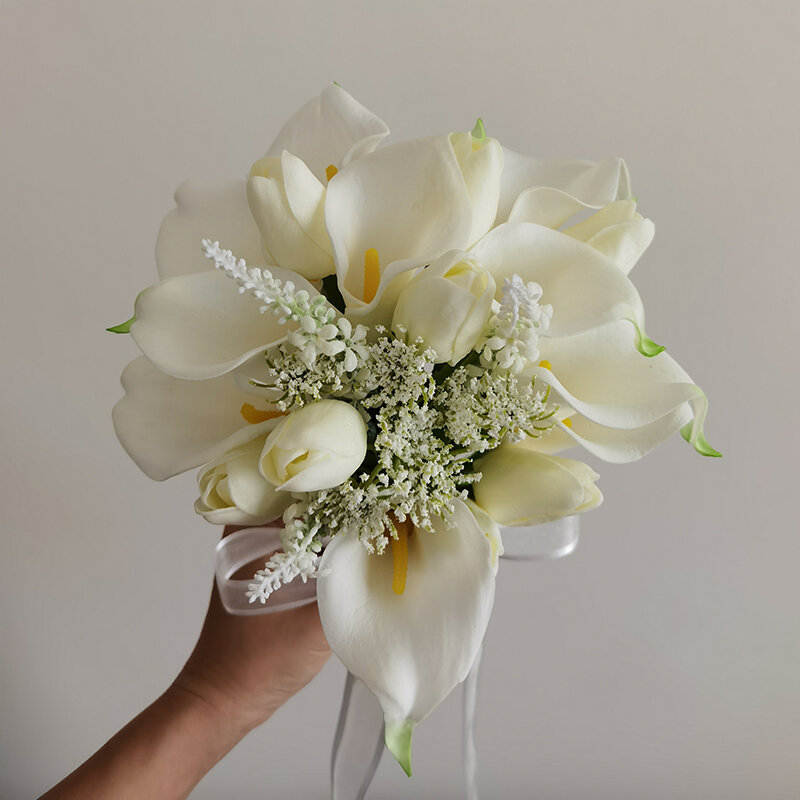 Bukiet ślubny sztuczna kalla lilia ręcznie bukiet ślubny kwiaty dla druhny kwiaty ślubne akcesoria dla nowożeńców