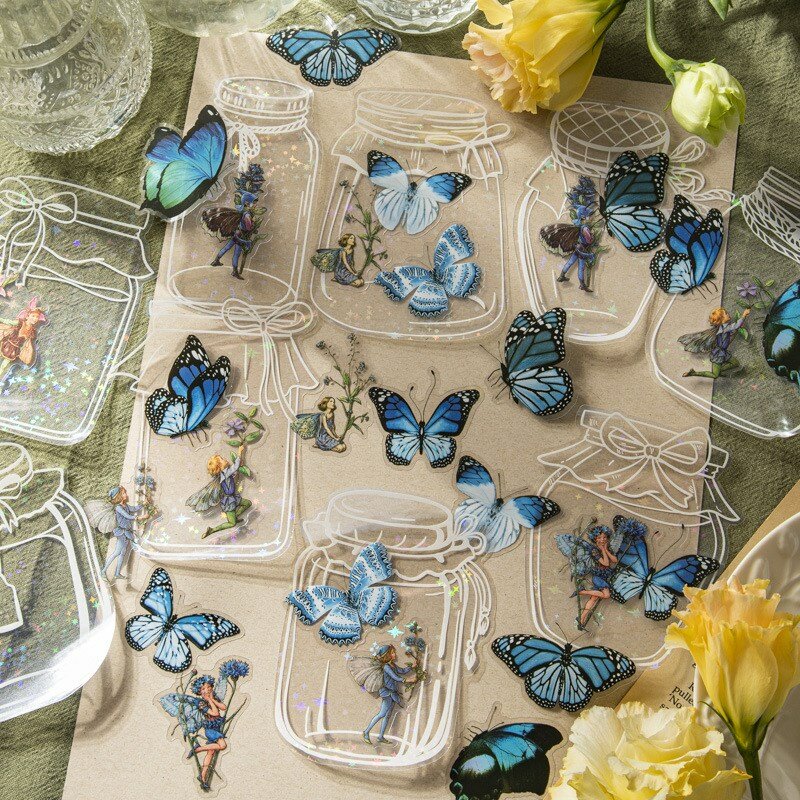 Paquete de Pegatinas transparentes con forma de botella, pegatinas decorativas de flores naturales para álbum de recortes, planificador, álbum, 40 unidades