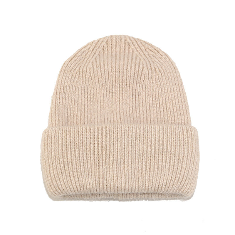 Rabbit Hair Warm Pure Color Knitted Hat Women's Autumn Winter Versatile Candy Color Vertical Stripe Thickened Ear Protection Hat
