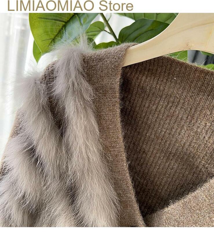 Abrigo de punto de piel de zorro auténtica para mujer, cárdigan de suéter de piel de zorro real, Irregular, elegante, promocional, nuevo, Invierno