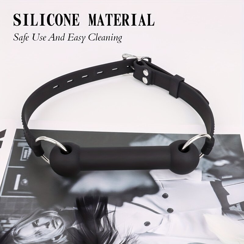 Silicone Dog Bone Mouth Plug with PU Leather Belt Metal Button Plug Bondage Traning Tools Adult Sex Toys for Women and Couples