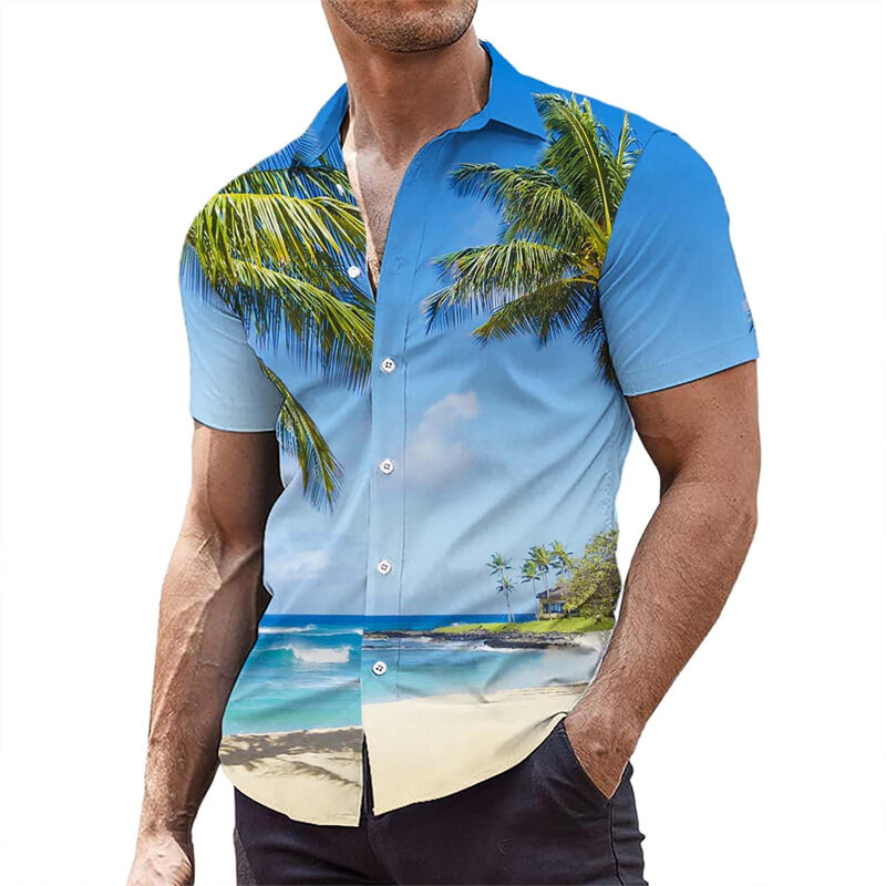 Zomer Kokospalm 3d Print Shirt Mannen Vrouwen Mode Shirts Single-Breasted Korte Mouw Hawaiian Shirts Blouse Heren Kleding