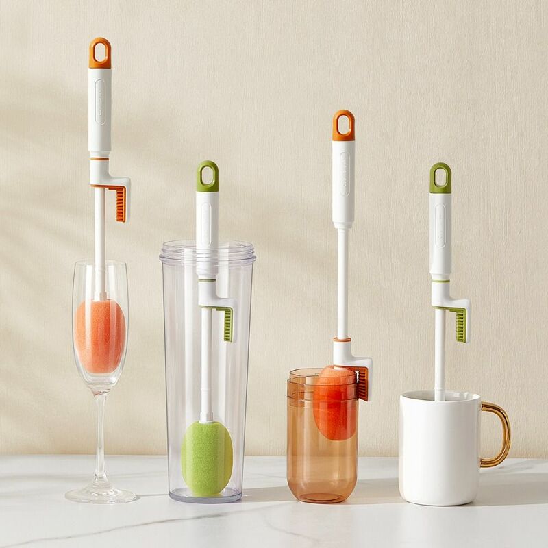 Multifuncional Bottle Brush Set, 3 em 1, Cup Brushes, Soft Head Through Hole, Gap Esponja Escovas de limpeza, Plástico rotativo