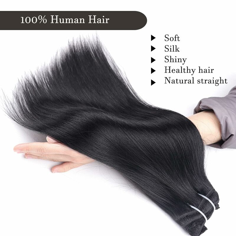 Braziliaanse Remy Steil Haar Clip In Human Hair Extensions Zwart #1 Kleur 8 Stuks/sets 18 Clips Vol Hoofd 120G Voor Vrouwen