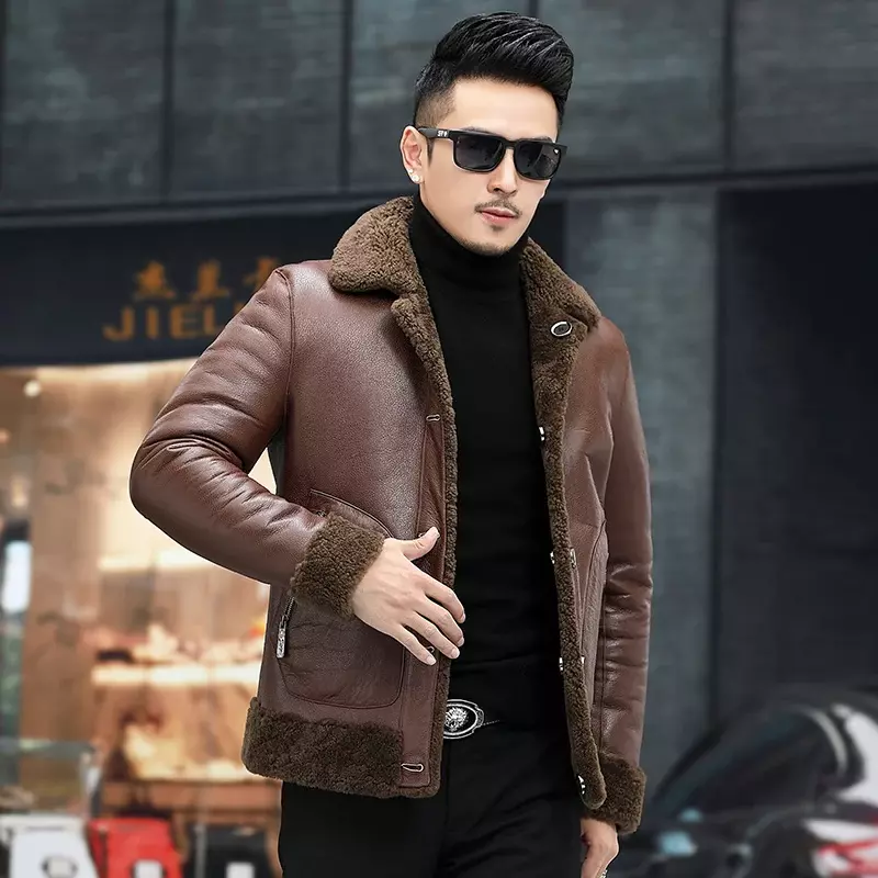 Sheep Shearling Coats Male Original Leather Fur Integrated  Natural Fur Coat Men Thick Pure Leather Double Sided Coats Men FCY
