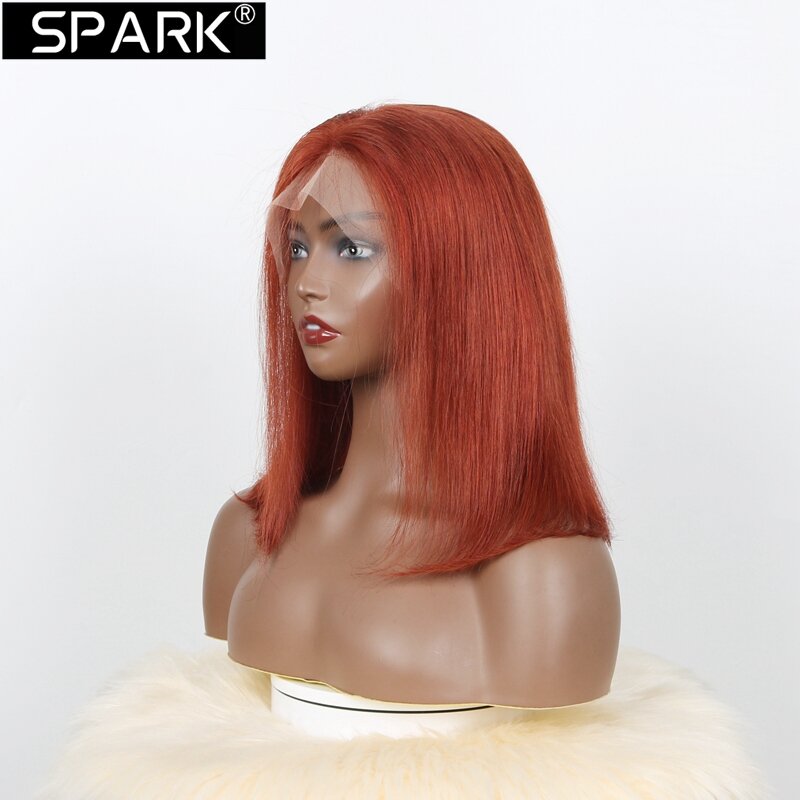 SPARK Short Bob Human Hair Wigs Straight Reddish Brown 13x4 Lace Frontal Wigs 100% Human Hair Wig 180% Density Pre Plucked