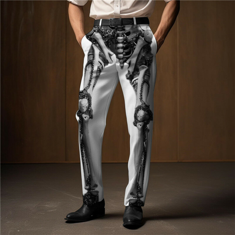 Setelan celana panjang lurus pria, Bawahan kasual modis cetak 3D regang bisnis nyaman Musim Semi/panas