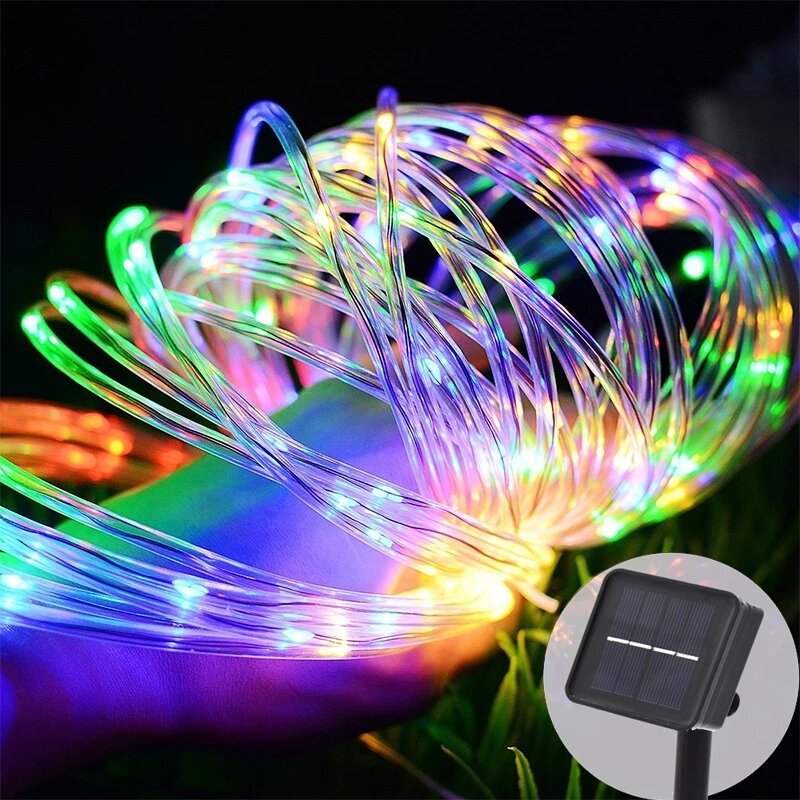 22M/12M LED Outdoor Solar Lamps 200/100 LEDs Rope Tube String Light Fairy Holiday Christmas Party Solar Garden Waterproof Lights