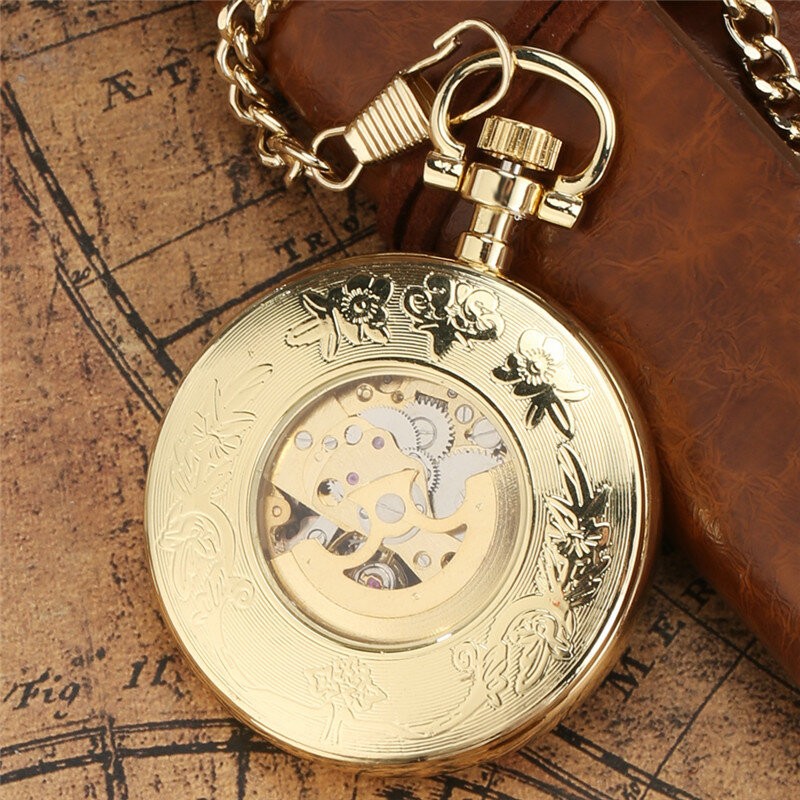 Роскошные карманные часы желтого и золотого цвета, часы с римскими цифрами, механические Автоматические часы для мужчин, цепочка-брелок, часы, коллекционные часы