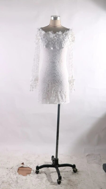 Женское Сексуальное Кружевное облегающее платье, элегантное вечернее платье с открытыми плечами для выпускного вечера, шикарное женское короткое платье на день рождения с длинным рукавом и аппликацией