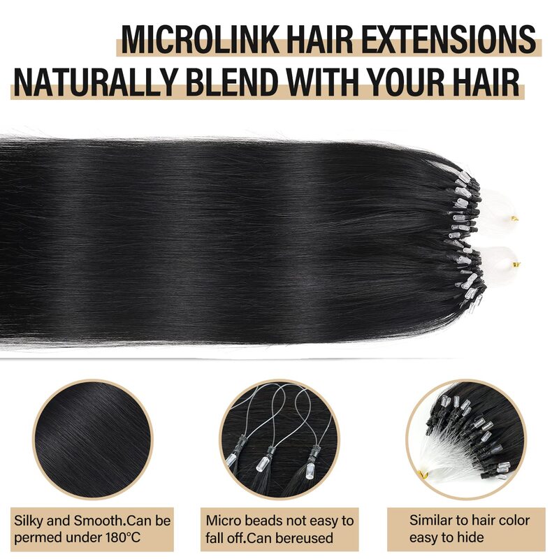 Extensiones de cabello humano liso con Micro bucle, línea de pescado, cabello humano Real, extensiones de cabello brasileño Natural, alta calidad 2
