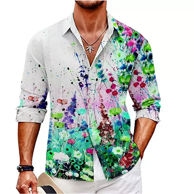 Koszula męska topy Casual moda Trend kwiatowy wzór HD wysokiej jakości miękka i wygodna tkanina 2023 designerskie koszula z klapą projektowe