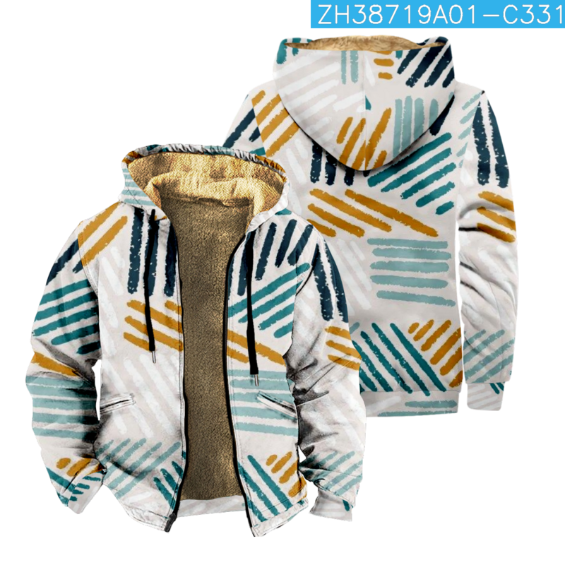 남녀공용 부족 줄무늬 재킷, 긴팔 후드, 원피스 업 스트리트웨어, 겨울