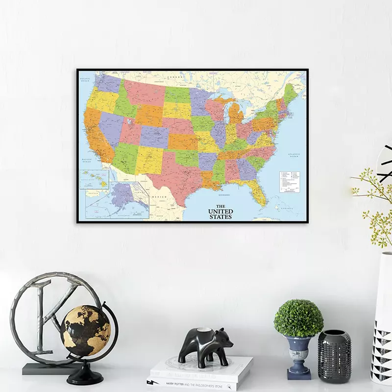 Póster de arte de pared del mapa de los Estados Unidos, lienzo no tejido, pintura sin marco, impresiones, suministros escolares, decoración del hogar para sala de estar, 75x50cm