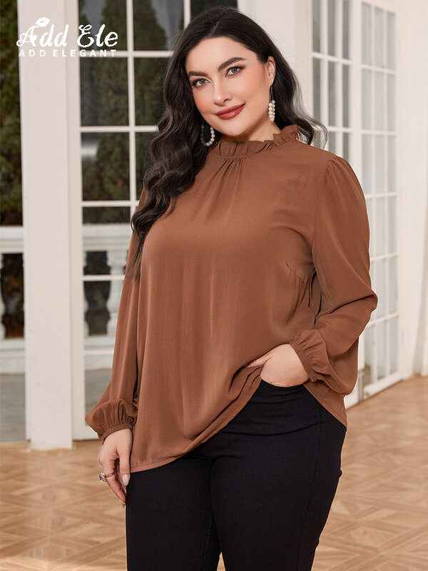 Add Elegant Plus Size Fashion Blouse Women Stand Collar Long Sleeve Shirt OL Work Shirts Casual Solid Loose Tops Female Blouses