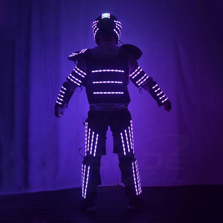 ชุดคอสตูมหุ่นยนต์ไฟ LED 2023สีสำหรับผู้ใหญ่ชุดหุ่นยนต์ควบคุมด้วยรีโมต